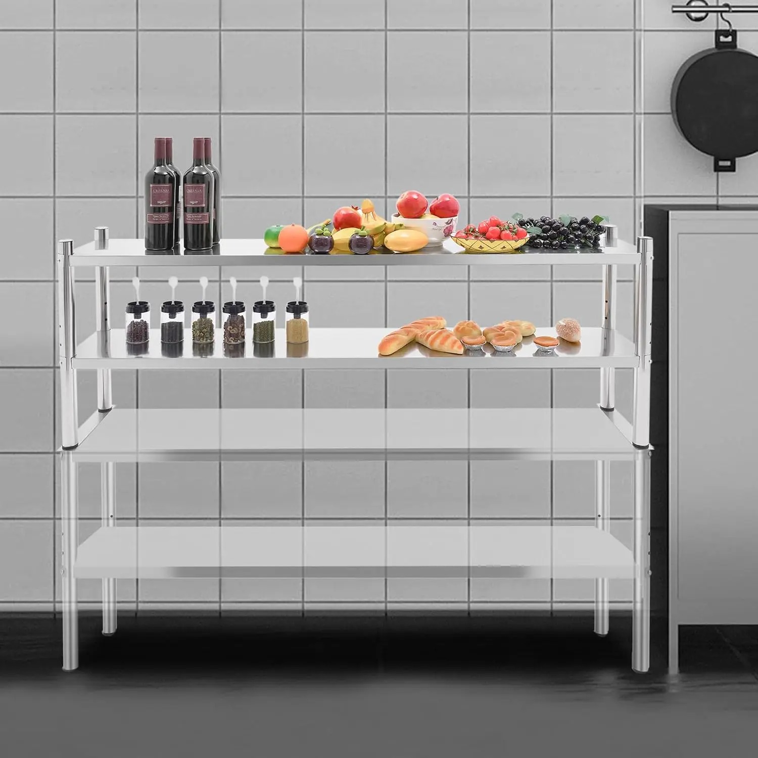 Commercial Kitchen Prep Table With Storage - Paslanmaz Çelik Çift Katlı Üst Raf,