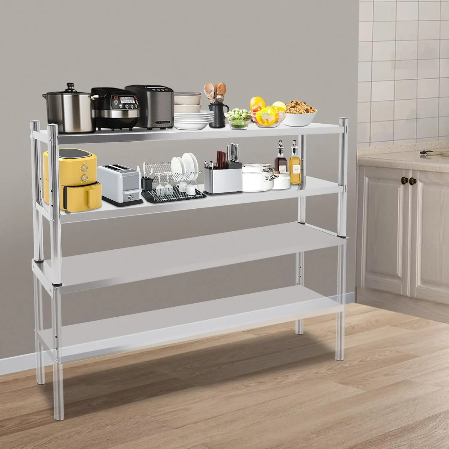 Paslanmaz Çelik Çift Katlı Üst - Commercial Kitchen Prep Table With Storage incelemesi ve fiyatı