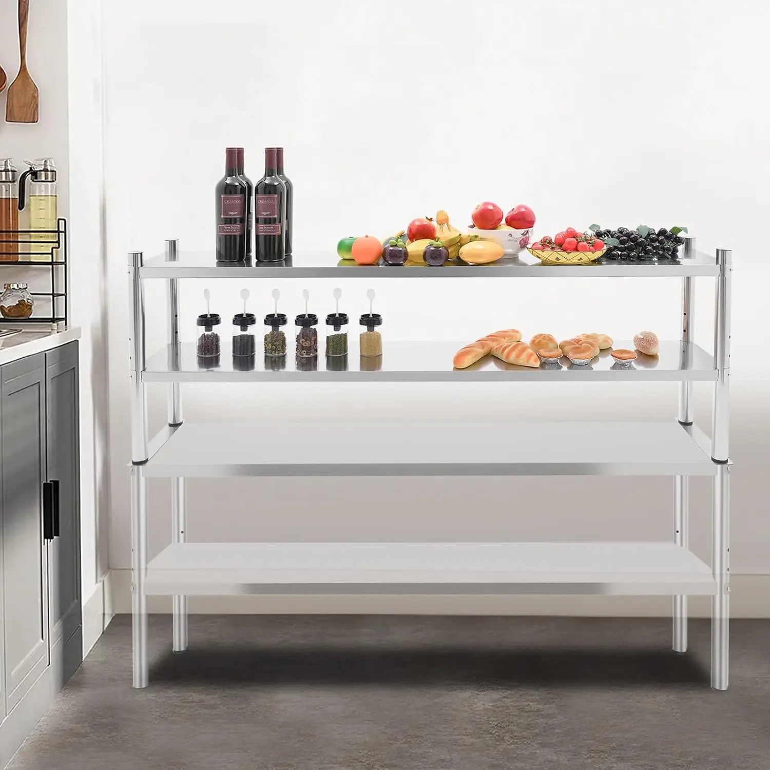 Paslanmaz Çelik Çift Katlı Üst - Commercial Kitchen Prep Table With Storage incelemesi ve fiyatı