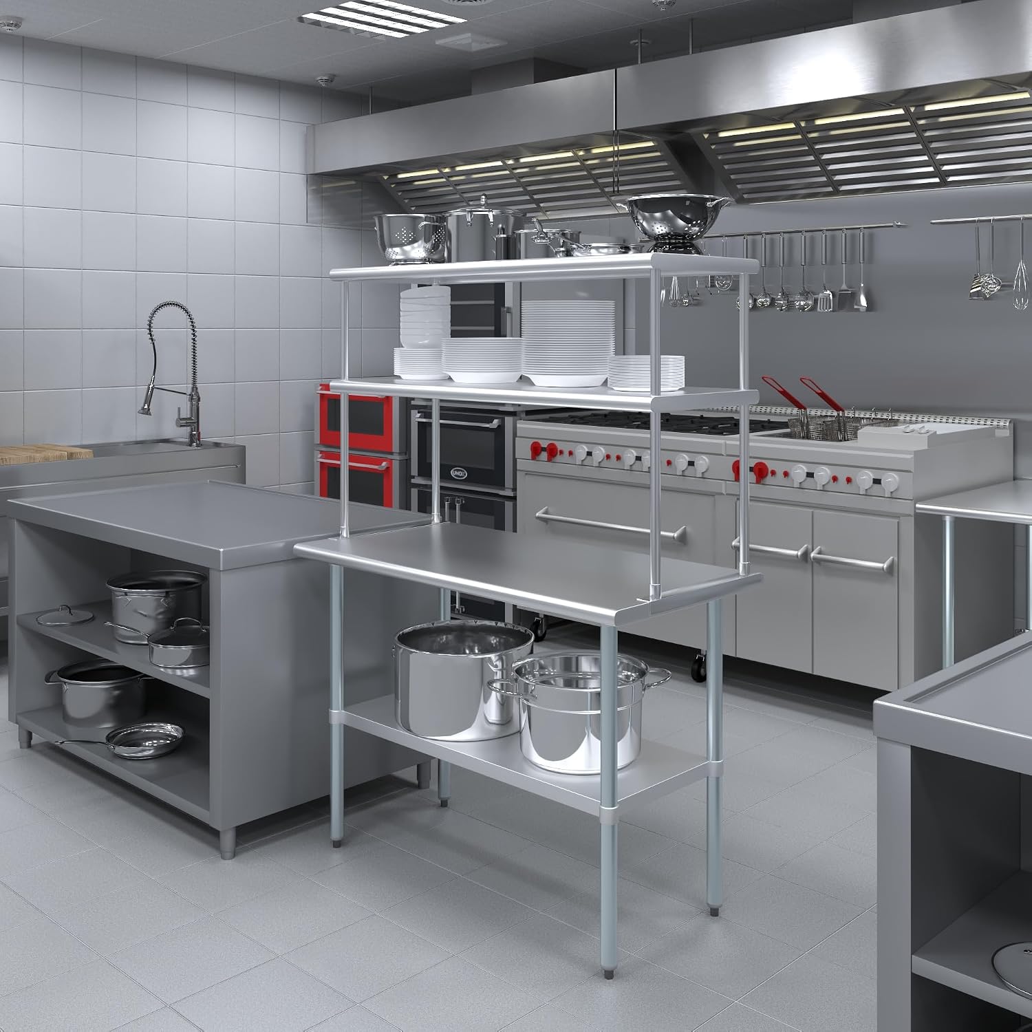 48 inç Çift Katmanlı Paslanmaz - Commercial Kitchen Prep Table With Storage incelemesi ve fiyatı