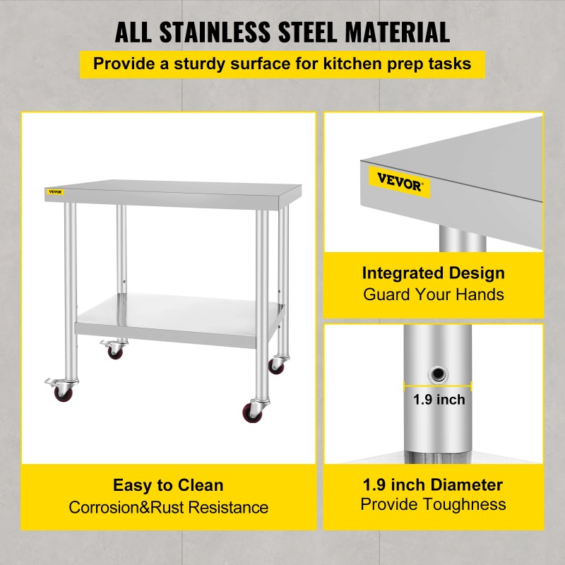 Paslanmaz Çelik Mutfak Hazırlı - Commercial Kitchen Prep Table With Storage incelemesi ve fiyatı