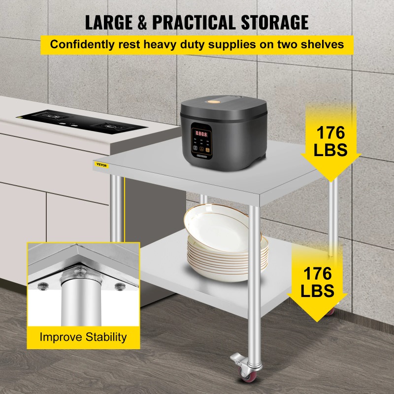Paslanmaz Çelik Mutfak Hazırlı - Commercial Kitchen Prep Table With Storage incelemesi ve fiyatı