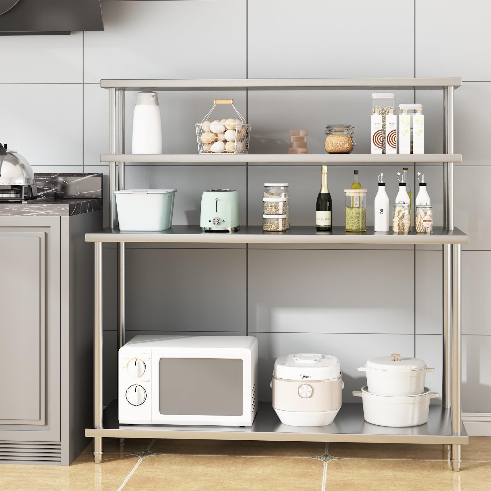 Paslanmaz Çelik Üst Raflı Masa - Commercial Kitchen Prep Table With Storage incelemesi ve fiyatı