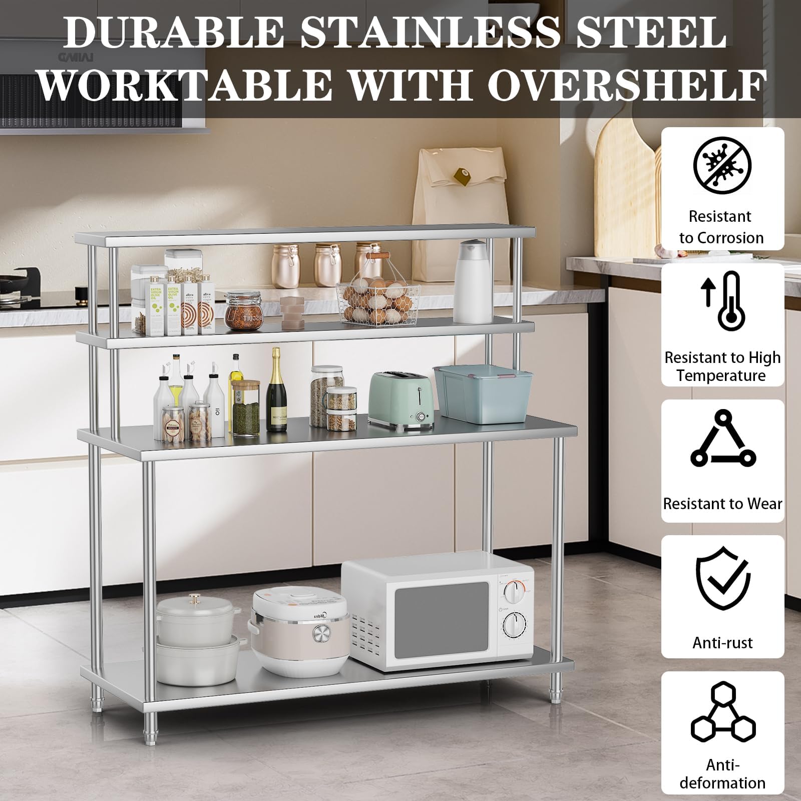 Paslanmaz Çelik Üst Raflı Masa - Commercial Kitchen Prep Table With Storage incelemesi ve fiyatı